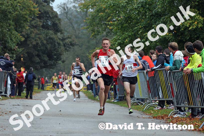 William Gray (Brighton and Hove) leads on the first leg of the senior mens 6 stage relay at the ERRA Mens 6 and Womens 4 Stage Road Relays, Sutton Park, Birmingham Road Relays.